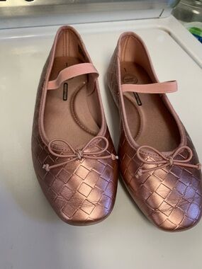 Girls wonder nation Metallic Rose Mary Jane Ballet Flats